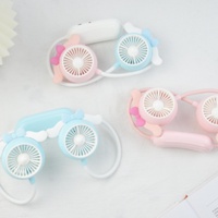Ventilador de Cuello Eléctrico Deportivo para Exteriores, Ventilador Portátil USB Recargable, Mini Ventilador de 4 Aspas con Control de Botones, Caja de Regalo en Inglés