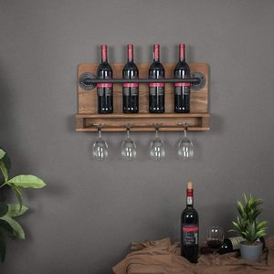Étagère murale contemporaine pour <span class=keywords><strong>bouteilles</strong></span> de whisky et de vin, présentoir décoratif mural pour whisky, étagère à vin en bois - Product Image 1
