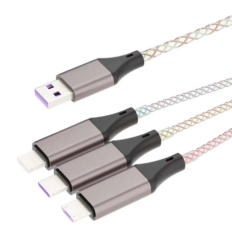 Multi Luminous light up LED Visible Flowing Fast Charging Quick Sync data Cable Glow in The Dark Micro Type C Cables For Phone
