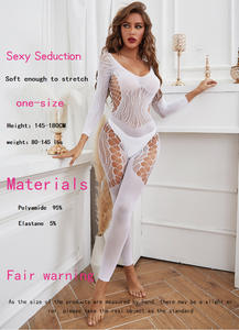 Mujeres Sexy Video Bodycon manga larga Nylon Bodystocking Lencería caliente <span class=keywords><strong>con</strong></span> encaje y decoración de diamantes de imitación Traje Shaper - Product Image 4