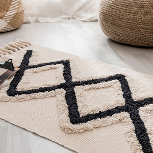 <span class=keywords><strong>Tapis</strong></span> en coton touffeté rayé noir et <span class=keywords><strong>blanc</strong></span> bohème tissé à la main, <span class=keywords><strong>tapis</strong></span> <span class=keywords><strong>de</strong></span> <span class=keywords><strong>sol</strong></span> tribal pour la maison ou l'hôtel, 60*90cm - Product Image 3