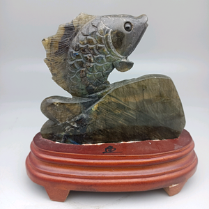 Natural Gemstones Labradorite 130x130x70mm Fish Carving For Holiday Decoration - Product Image 3