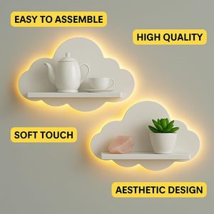 Rak dinding tampilan gantung 2 pak, rak dinding awan mengambang dengan setrip LED untuk dekorasi <span class=keywords><strong>kamar</strong></span> anak - Product Image 5