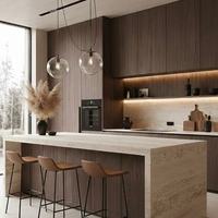 Ensemble d'armoires de cuisine modulaires en noyer sur mesure avec tiroirs à fermeture douce, design moderne pour villa, appartement, maison, meubles de cuisine