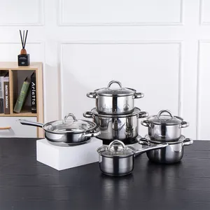 Factory Direct Sale 12 PCS 18/18/20/22/23.5/25CM Cookware Set Luxury 201 Stainless Steel Hotpot Silver Houseware