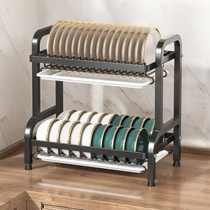 Encimera de cocina, estante de secado de platos de <span class=keywords><strong>2</strong></span> capas, palillos, vajilla, cuchillo, soporte para utensilios, estante de almacenamiento de cocina - Product Image 1