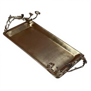 European Style Metal Food Serving <b>Tray</b> With Leaf Branch Handles Table Decoration Customizable Designs Luxury <b>Trays</b> Home Decor - Product Image 1