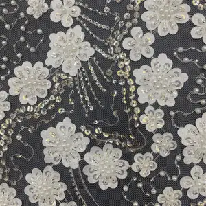 New style luxury fabric machine beads embroidery beaded lace fabric