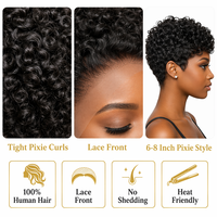 Perruque Courte Bouclée Lace Front HD, Cheveux Humains Brésiliens 100% Remy, Noir Naturel, Sans Colle, Pré-Pluckée, Pour Femmes, Vente Directe Usine