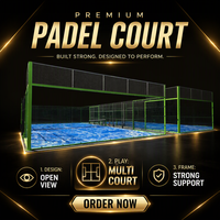 Terrain de padel extérieur de luxe avec verre de sécurité, vue panoramique, structure en acier