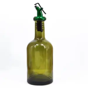 सीडी-271 विश्वसनीय थोक सॉस बोतल जैतून तेल की बोतल खाली गहरा हरा सिरका जैतून तेल कांच की बोतलें टोपी के साथ कांच के बने पदार्थ