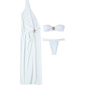 ชุดบิกินี่แบบ 3 ชิ้นสำหรับผู้หญิง พร้อมชุดคลุม ดีไซน์บิดเกลียว ผ้าสแปนเด็กซ์ ไนลอน ยืดหยุ่นได้ - Product Image 4