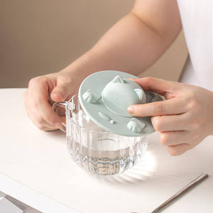 Couvre-tasse en silicone en forme de chat mignon, de qualité alimentaire, universel, anti-poussière, réutilisable, de forme ronde - Product Image 4