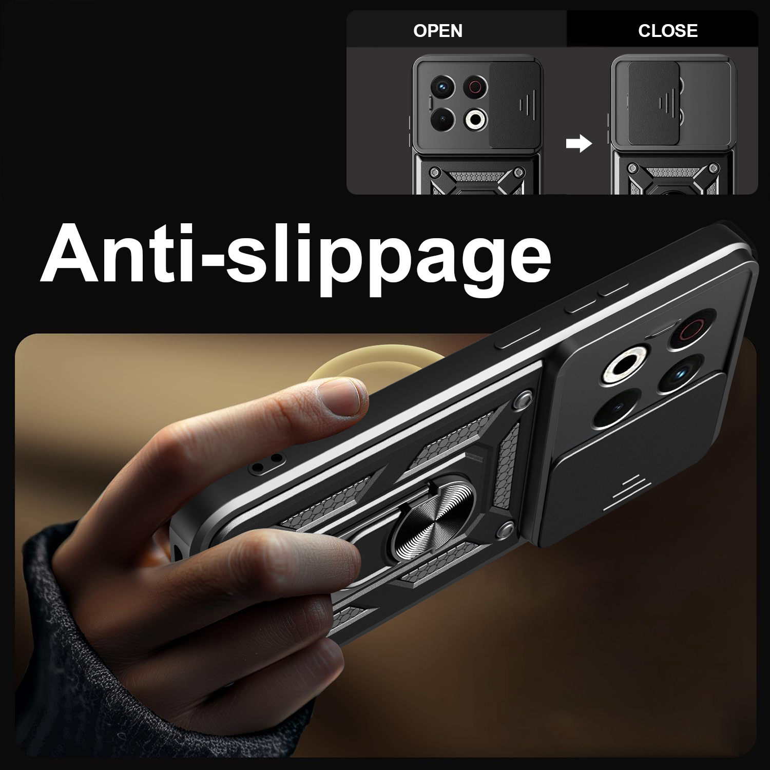 Custodia Antiurto Per Tecno Spark 8P Con Cavalletto Girevole 360° | Doppio Strato TPU + PC Protettivo Con Supporto Magnetico – Nero