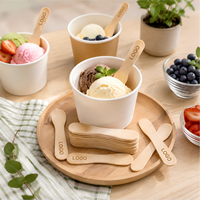 Cuillère à glace en bois de bouleau écologique, logo personnalisé, jetable, biodégradable, compostable, pour emballage de desserts et gelato