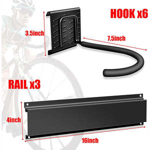 JH-Mech-Support mural peu encombrant pour vélo, pouvant contenir jusqu'à 300lb, 6 crochets verticaux pour vélo, solution de rangement murale pour porte-vélo - Product Image 2