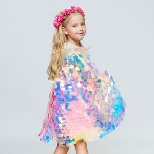 Cape de princesse arc-en-ciel à paillettes pour filles, cape scintillante à écailles de poisson irisées, costume de fête d'anniversaire pour enfants, séance photo et cosplay - Product Image 3