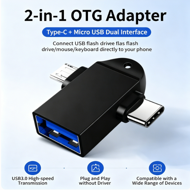 2in1 OTG Adapter USB 3.0 5Gbps USB C Micro USB Dual Interface Converter Plug Play for Samsung Android Phone Tablet Camera Laptop