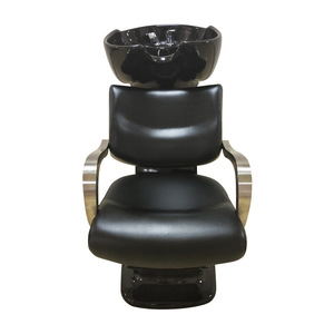 Sillón de Lavado de Cabello Moderno para Salón, Unidad de Lavado con Respaldo Tapizado en Blanco, Brazos de Metal Dorado para Salón de Belleza - Product Image 3