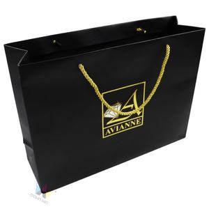 Fournisseurs chinois de sacs cadeaux en papier pour vêtements avec logo en feuille d'or personnalisé, avec cordon noir et ruban - Product Image 2