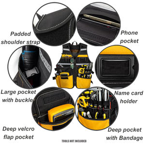 سترة أدوات للرجال مع حزام قابل للتعديل، سترة عمل عاكسة للضوء للكهربائيين والنجارين وعمال البناء، باللونين الأسود والأصفر - Product Image 3