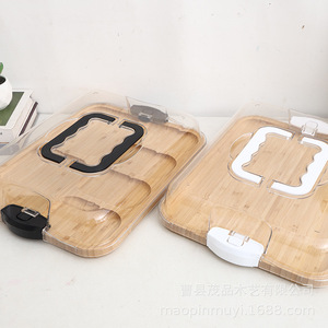 Plateau en bambou à compartiments avec couvercle, 4 compartiments, pour servir des en-cas lors de fêtes et de réunions - Product Image 3
