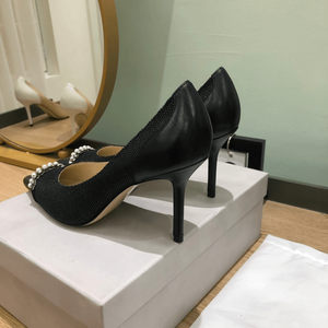 Women's <b>Black</b> Pointed Toe Stiletto <b>Pumps</b> with Pearl and Crystal Embellishments - Product Image 5