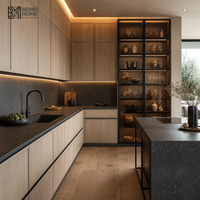 Meubles de cuisine contemporains de luxe BEIMEI, cuisine intelligente, laque cachemire, îlot flottant LED, marbre, menuiserie