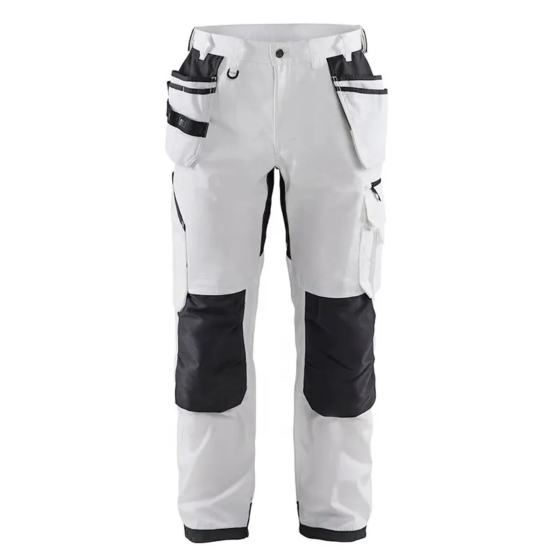 メンズペインター耐久性のある軽量パンツユーティリティポケット付きホワイトコットンワークパンツ