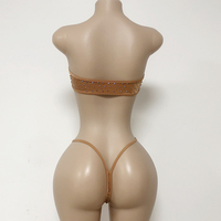 Ensemble Haut Tube Spandex Personnalisable Strass et Chaîne Dorée pour Femme, Tenue de Danse Exotique Sexy, Performance de Danse de Salon, avec String