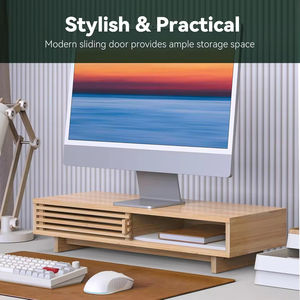 Support d'écran en bambou personnalisé avec porte <span class=keywords><strong>coulissante</strong></span> et espace de rangement - Product Image 3