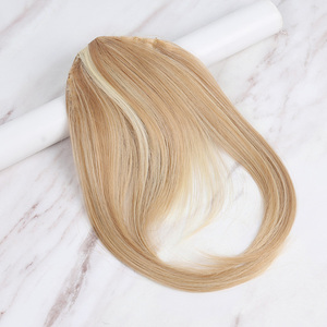 Extensiones de cabello brasileño Remy con flecos de cabello natural de corte Romo 3D con 3 clips, flequillo por encima de la cabeza negro marrón <span class=keywords><strong>Rubio</strong></span> - Product Image 1