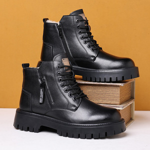 Botas Martin de Cuero Genuino para Hombre, Forradas de Felpa Cálida para Invierno, Suela de Goma Antideslizante, Tacón Bajo, Botas para la Nieve - Product Image 1