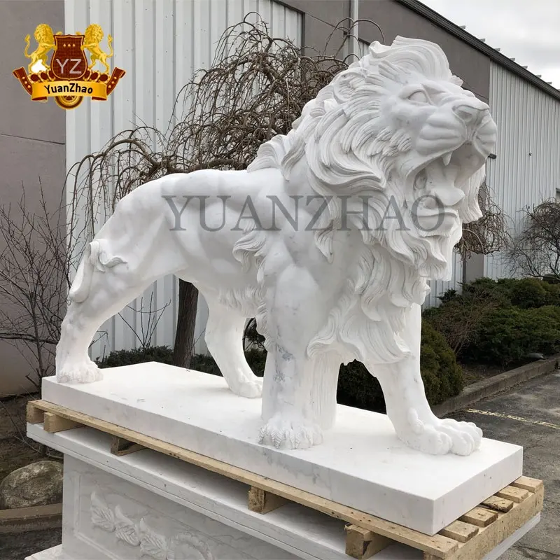 庭の装飾屋外白い大理石の石のライオン像