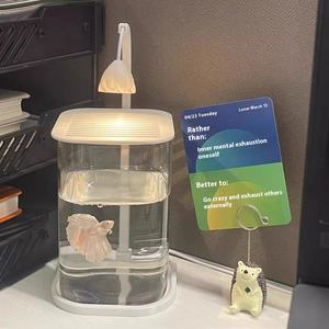 Hoge Transparantie Kleine Luie Kunstmatige Landschap Glas Desktop Aquarium Moderne 5W Nacht Licht Betta Aquarium Voor Slaapzaal - Product Image 3