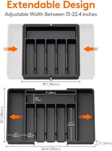 Plateau de rangement compact et réglable pour couverts de cuisine, plateau extensible pour l'organisation des couverts dans le tiroir - Product Image 3