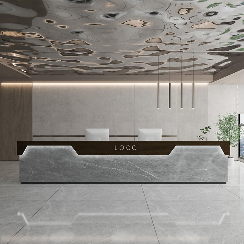 Noyer + marbre gris imitation (comptoir double)