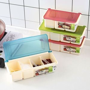 Juego de 4 recipientes de plástico de calidad alimentaria para hierbas y especias, utensilios de cocina para el hogar, estante para condimentos, caja de almacenamiento de sal - Product Image 1