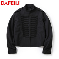 Veste Napoléonienne Personnalisée en Toile Style Chinois Polyvalente à Épaulettes Courtes pour Homme, Veste Housseur Tressée Gothique Steampunk