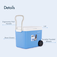 Glacière IceMaster Day 45L, fabrication chinoise, meilleure qualité, rétention de la glace, extérieur en PE, avec poignée à roulettes, bleue, 45L, pour aliments