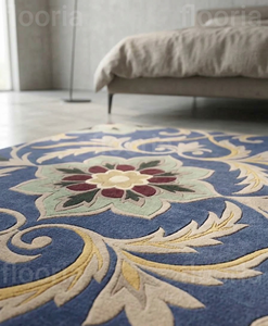 Floral Area <b>Rug</b> Rectangle Blue Gold Cream Transitional Hand Loom Wool Acrylic Medium Pile Living Room <b>Rug</b> - Product Image 3