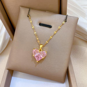 Collier tendance en acier inoxydable <span class=keywords><strong>de</strong></span> haute qualité, pendentif cœur en zircon <span class=keywords><strong>rose</strong></span>, cadeau <span class=keywords><strong>de</strong></span> la Saint-Valentin pour femmes et filles - Product Image 1