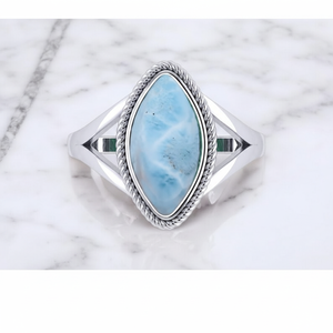 Larimar Dainty Ring 925 Plata de ley sólida Piedra preciosa natural Anillo de promesa hecho a mano para mujer - Product Image 1