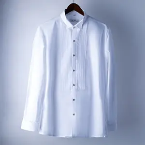 Camicia elegante plissettata di grandi dimensioni da uomo Business Casual camicia a maniche lunghe camicie bianche da uomo