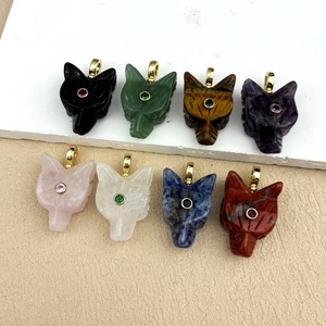 Nouveautés : Pendentifs <span class=keywords><strong>de</strong></span> mode en pierres naturelles sculptées en forme <span class=keywords><strong>de</strong></span> renard, breloques tête <span class=keywords><strong>de</strong></span> <span class=keywords><strong>loup</strong></span> en améthyste et sodalite pour colliers DIY et bijoux en cristal - Product Image 1