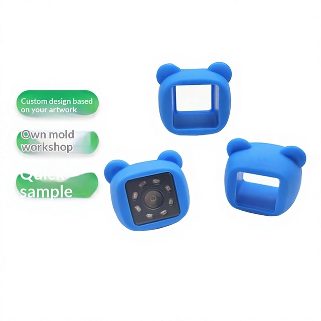 Factory Customized Thick Silicone Blue Camera Case with Bear Design, Waterproof and Dustproof Silicone Shell