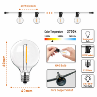 Guirlandes solaires d'extérieur, étanches IP65, ampoules LED à filament G40, lumières féériques, décoration de jardin, patio, fête, Noël