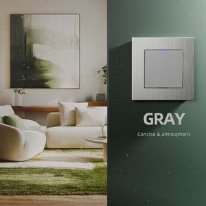 1 Gang 1 Way push button chuyển đổi ánh sáng 10A Ổ cắm điện và thiết bị chuyển mạch Euro màu xám khung nhôm LED Tường chuyển đổi - Product Image 3
