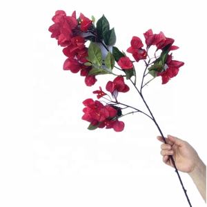 Sutra buatan tangan bounvil cabang bunga merah bougavil A Spectabilis bunga daun hijau untuk Natal Paskah - Product Image 1