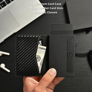 <b>Metal</b> Card Holder Compact Genuine Leather Anti-Theft <b>Wallet</b> For Men Credit Card Storage Vertical Bi-Fold Design - Product Image 3